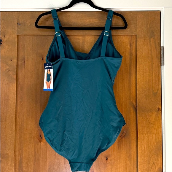 Lands' End Ruched Waist One Pc Swimsuit Womens L Green Modest support padded bra - Picture 2 of 6
